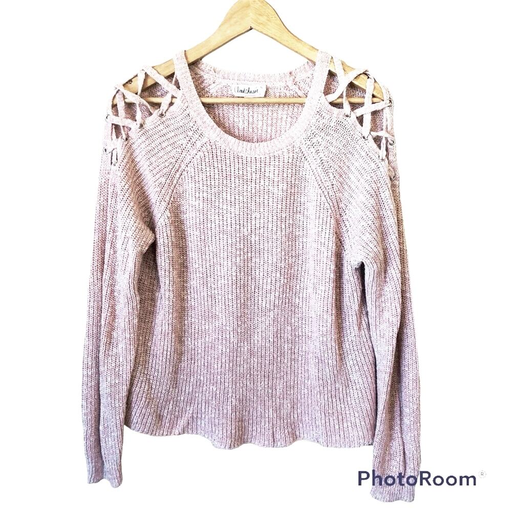 Cloud Chaser Y2K Pink Crewneck Sweater Cutout Ribbed Women’s XL Cozy Stretch